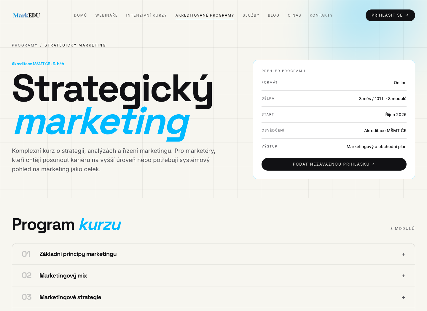 MarkEDU strategic marketing program page
